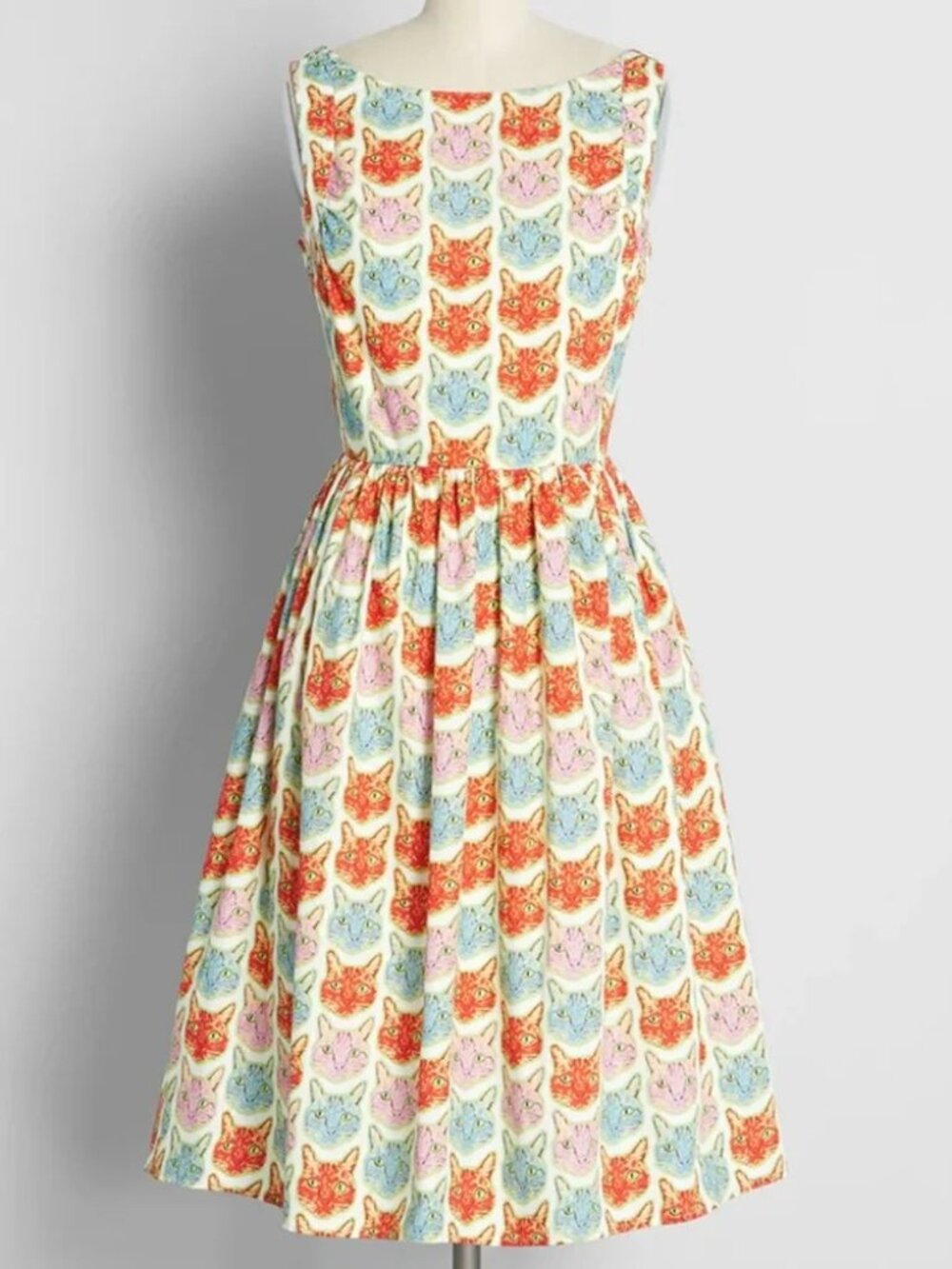 Modcloth Saint Geraldine "The Moment is Meow" Fit Flare Dress Cat Print